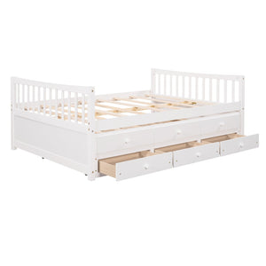 HomeRoots White Wood Full Bed Frame with Trundle & Storage Drawers - Stylish, Durable, and Space-Saving Design! 602058