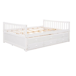 HomeRoots White Wood Full Bed Frame with Trundle & Storage Drawers - Stylish, Durable, and Space-Saving Design! 602058