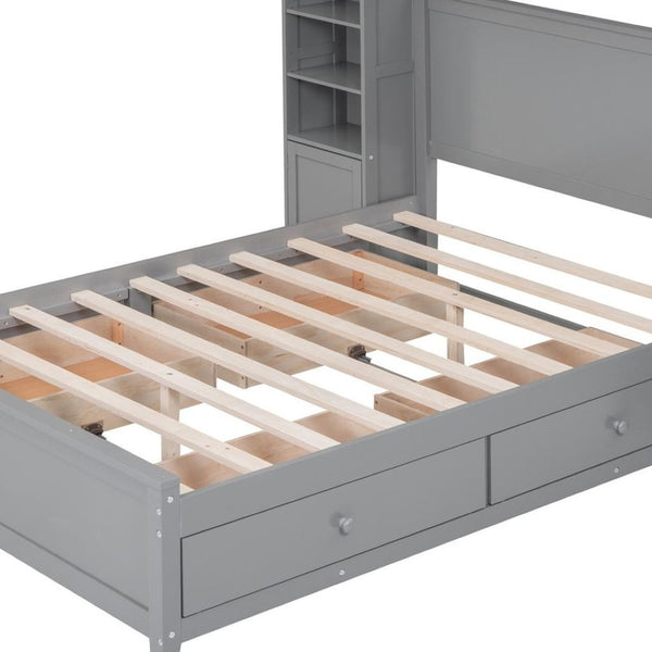 HomeRoots Gray Wood Full Bed Frame with Integrated Storage Drawers – Modern Comfort & Durable Design for Your Bedroom 602059