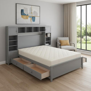 HomeRoots Gray Wood Full Bed Frame with Integrated Storage Drawers – Modern Comfort & Durable Design for Your Bedroom 602059