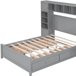 HomeRoots Gray Wood Full Bed Frame with Integrated Storage Drawers – Modern Comfort & Durable Design for Your Bedroom 602059