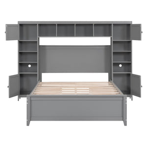 HomeRoots Gray Wood Full Bed Frame with Integrated Storage Drawers – Modern Comfort & Durable Design for Your Bedroom 602059