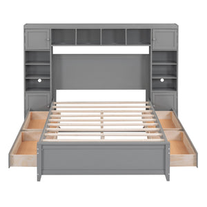 HomeRoots Gray Wood Full Bed Frame with Integrated Storage Drawers – Modern Comfort & Durable Design for Your Bedroom 602059