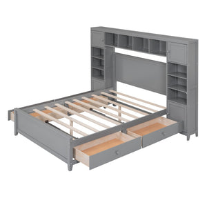 HomeRoots Gray Wood Full Bed Frame with Integrated Storage Drawers – Modern Comfort & Durable Design for Your Bedroom 602059