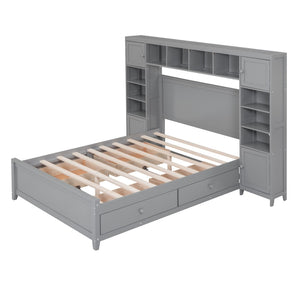 HomeRoots Gray Wood Full Bed Frame with Integrated Storage Drawers – Modern Comfort & Durable Design for Your Bedroom 602059