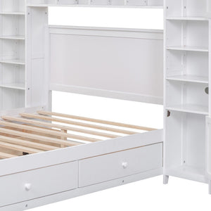 HomeRoots White Wood Full Bed Frame with Integrated Drawers for Smart Storage & Modern Bedroom Style 602060