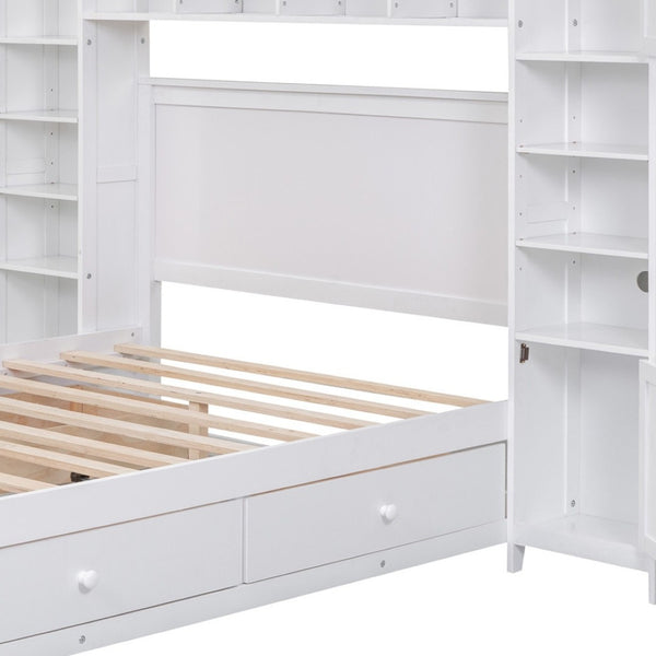 HomeRoots White Wood Full Bed Frame with Integrated Drawers for Smart Storage & Modern Bedroom Style 602060