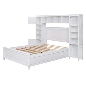 HomeRoots White Wood Full Bed Frame with Integrated Drawers for Smart Storage & Modern Bedroom Style 602060