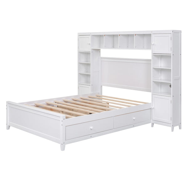 HomeRoots White Wood Full Bed Frame with Integrated Drawers for Smart Storage & Modern Bedroom Style 602060