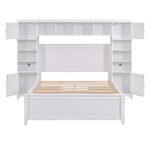 HomeRoots White Wood Full Bed Frame with Integrated Drawers for Smart Storage & Modern Bedroom Style 602060