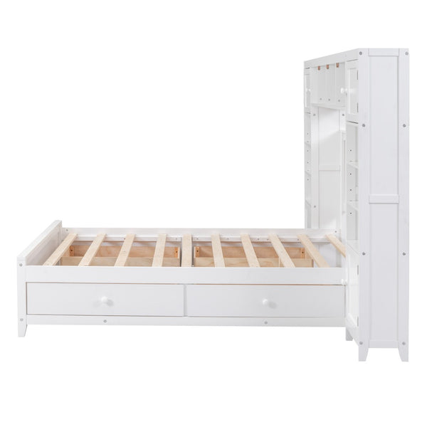 HomeRoots White Wood Full Bed Frame with Integrated Drawers for Smart Storage & Modern Bedroom Style 602060