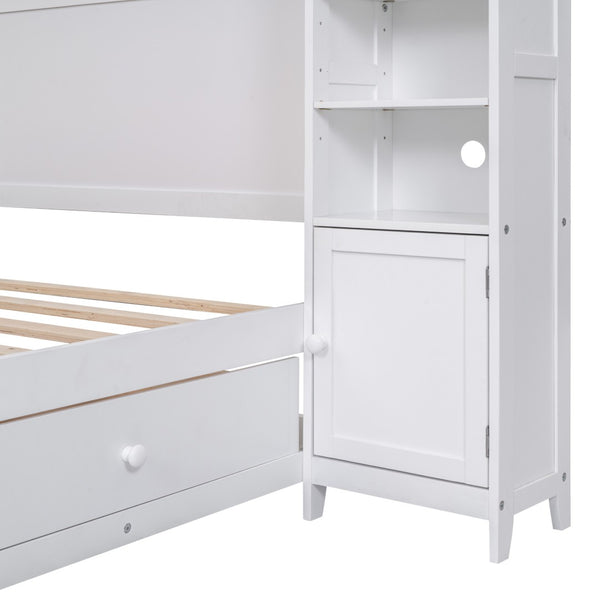 HomeRoots White Wood Full Bed Frame with Integrated Drawers for Smart Storage & Modern Bedroom Style 602060