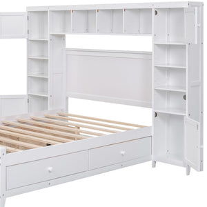 HomeRoots White Wood Full Bed Frame with Integrated Drawers for Smart Storage & Modern Bedroom Style 602060