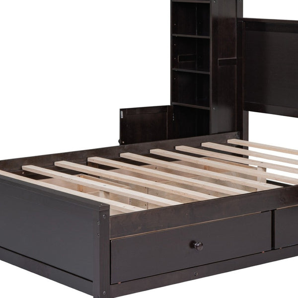 HomeRoots Espresso Full Bed Frame with Integrated Drawers – Stylish, Durable, and Space-Saving Design! 602061