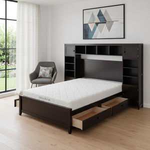 HomeRoots Espresso Full Bed Frame with Integrated Drawers – Stylish, Durable, and Space-Saving Design! 602061