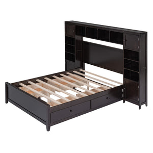 HomeRoots Espresso Full Bed Frame with Integrated Drawers – Stylish, Durable, and Space-Saving Design! 602061