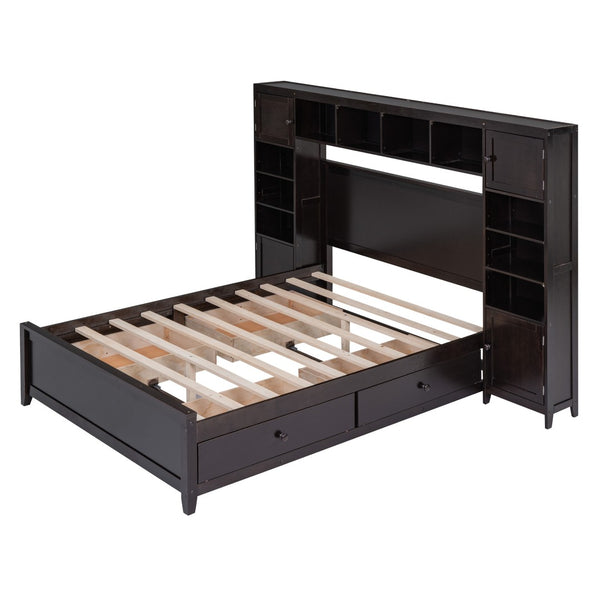 HomeRoots Espresso Full Bed Frame with Integrated Drawers – Stylish, Durable, and Space-Saving Design! 602061