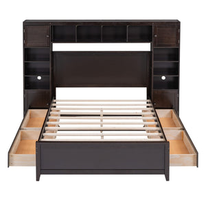 HomeRoots Espresso Full Bed Frame with Integrated Drawers – Stylish, Durable, and Space-Saving Design! 602061