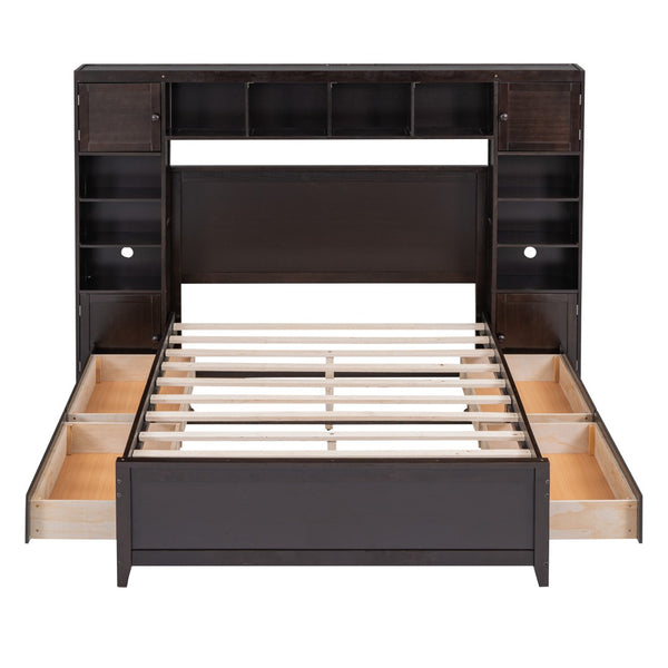 HomeRoots Espresso Full Bed Frame with Integrated Drawers – Stylish, Durable, and Space-Saving Design! 602061