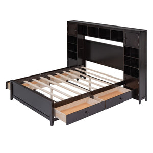 HomeRoots Espresso Full Bed Frame with Integrated Drawers – Stylish, Durable, and Space-Saving Design! 602061