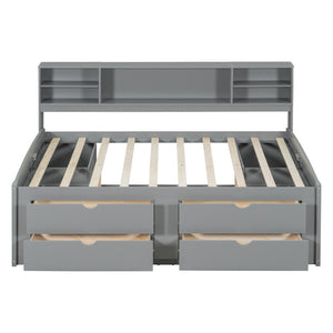HomeRoots Gray Wood Full Bed Frame with Stylish Built-In Drawers for Organized Storage and Modern Comfort 602062