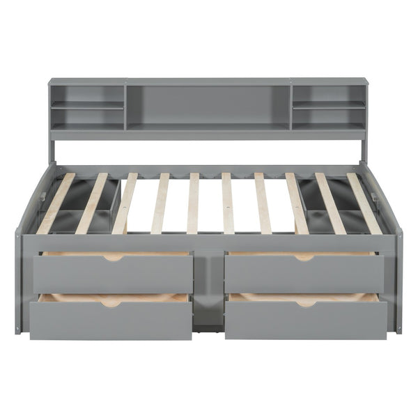 HomeRoots Gray Wood Full Bed Frame with Stylish Built-In Drawers for Organized Storage and Modern Comfort 602062