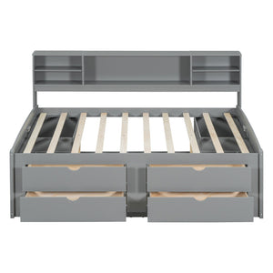HomeRoots Gray Wood Full Bed Frame with Stylish Built-In Drawers for Organized Storage and Modern Comfort 602062