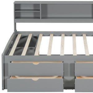 HomeRoots Gray Wood Full Bed Frame with Stylish Built-In Drawers for Organized Storage and Modern Comfort 602062