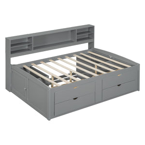 HomeRoots Gray Wood Full Bed Frame with Stylish Built-In Drawers for Organized Storage and Modern Comfort 602062