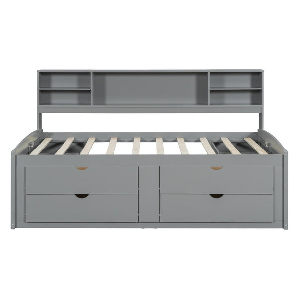 HomeRoots Gray Wood Full Bed Frame with Stylish Built-In Drawers for Organized Storage and Modern Comfort 602062