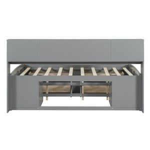 HomeRoots Gray Wood Full Bed Frame with Stylish Built-In Drawers for Organized Storage and Modern Comfort 602062