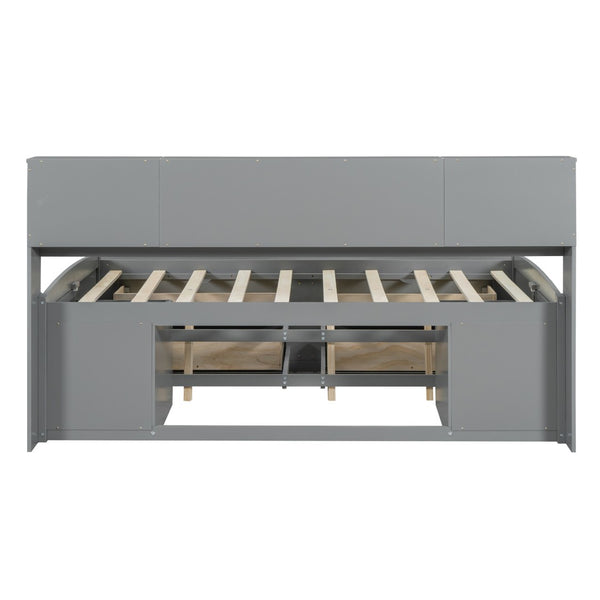 HomeRoots Gray Wood Full Bed Frame with Stylish Built-In Drawers for Organized Storage and Modern Comfort 602062