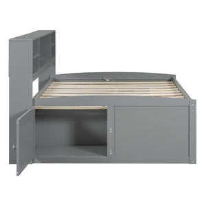 HomeRoots Gray Wood Full Bed Frame with Stylish Built-In Drawers for Organized Storage and Modern Comfort 602062