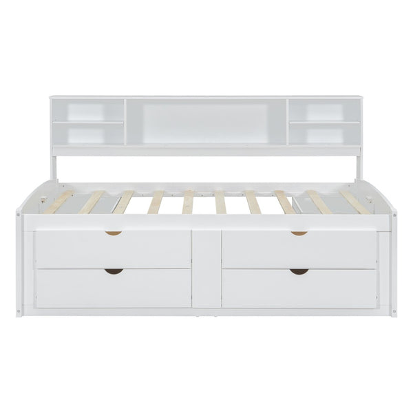HomeRoots White Wood Full Bed Frame with Storage Drawers - Stylish, Sturdy, and Perfect for Any Bedroom Decor! 602063