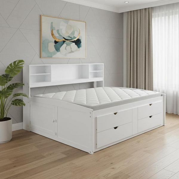 HomeRoots White Wood Full Bed Frame with Storage Drawers - Stylish, Sturdy, and Perfect for Any Bedroom Decor! 602063