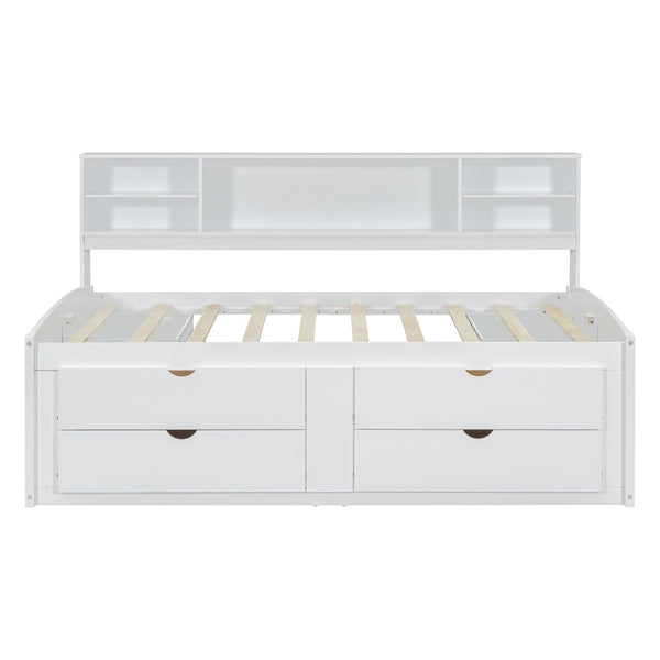 HomeRoots White Wood Full Bed Frame with Storage Drawers - Stylish, Sturdy, and Perfect for Any Bedroom Decor! 602063