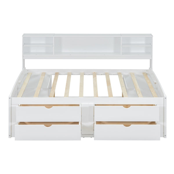HomeRoots White Wood Full Bed Frame with Storage Drawers - Stylish, Sturdy, and Perfect for Any Bedroom Decor! 602063
