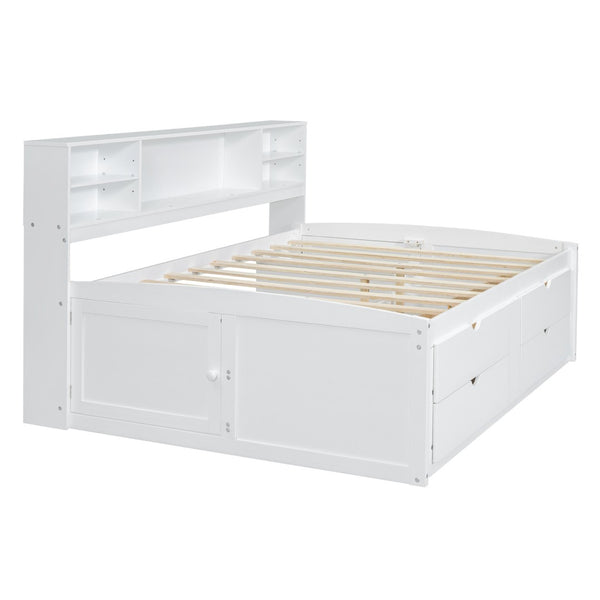HomeRoots White Wood Full Bed Frame with Storage Drawers - Stylish, Sturdy, and Perfect for Any Bedroom Decor! 602063