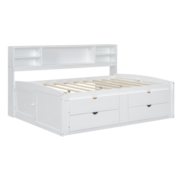 HomeRoots White Wood Full Bed Frame with Storage Drawers - Stylish, Sturdy, and Perfect for Any Bedroom Decor! 602063