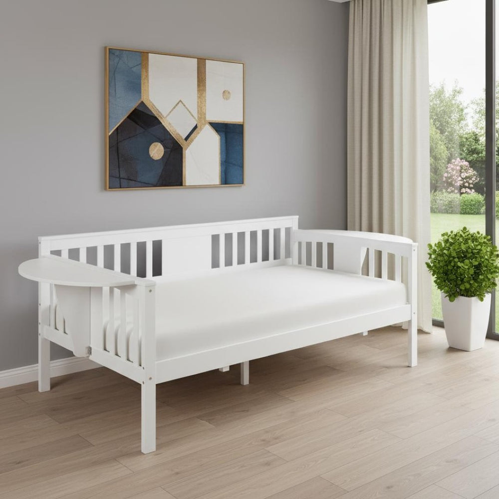 HomeRoots White Wood Twin Day Bed - Elegant Multi-Functional Sofa & Sleeper for Small Spaces & Guest Rooms 602068