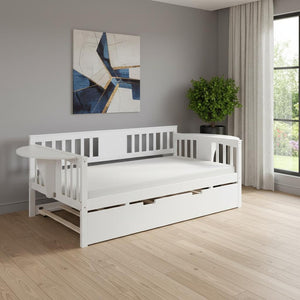 HomeRoots White Wood Twin Day Bed with Trundle - Stylish Multi-Functional Sofa & Bed for Small Spaces 602070