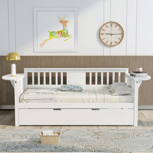 HomeRoots White Wood Twin Day Bed with Trundle - Stylish Multi-Functional Sofa & Bed for Small Spaces 602070