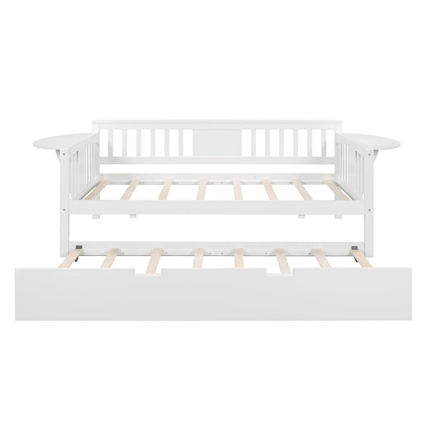 HomeRoots White Wood Twin Day Bed with Trundle - Stylish Multi-Functional Sofa & Bed for Small Spaces 602070