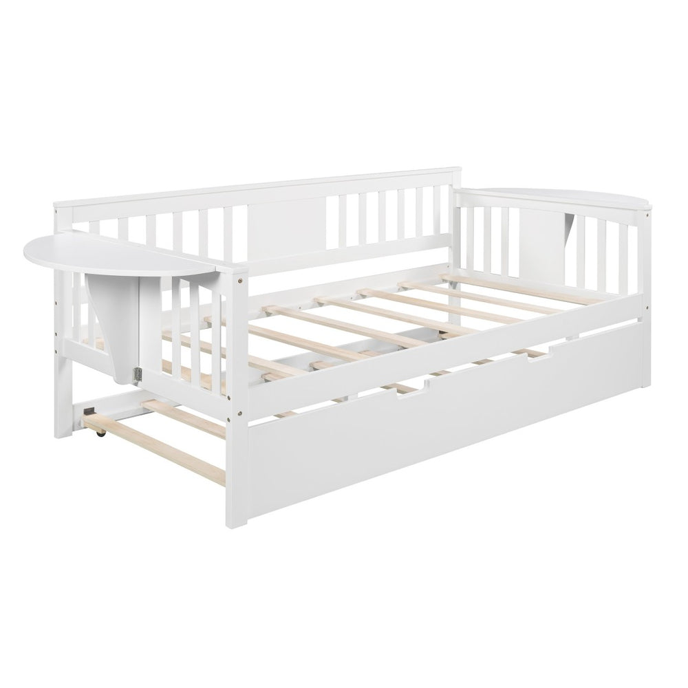 HomeRoots White Wood Twin Day Bed with Trundle - Stylish Multi-Functional Sofa & Bed for Small Spaces 602070