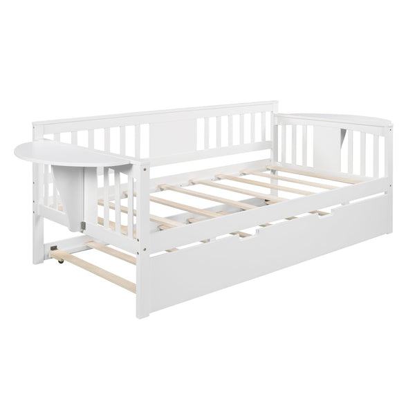 HomeRoots White Wood Twin Day Bed with Trundle - Stylish Multi-Functional Sofa & Bed for Small Spaces 602070