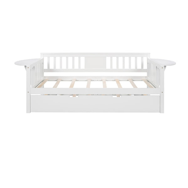 HomeRoots White Wood Twin Day Bed with Trundle - Stylish Multi-Functional Sofa & Bed for Small Spaces 602070