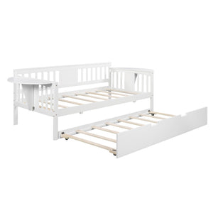 HomeRoots White Wood Twin Day Bed with Trundle - Stylish Multi-Functional Sofa & Bed for Small Spaces 602070