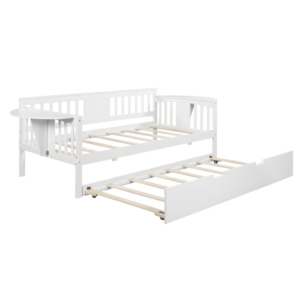 HomeRoots White Wood Twin Day Bed with Trundle - Stylish Multi-Functional Sofa & Bed for Small Spaces 602070