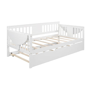 HomeRoots White Wood Twin Day Bed with Trundle - Stylish Multi-Functional Sofa & Bed for Small Spaces 602070