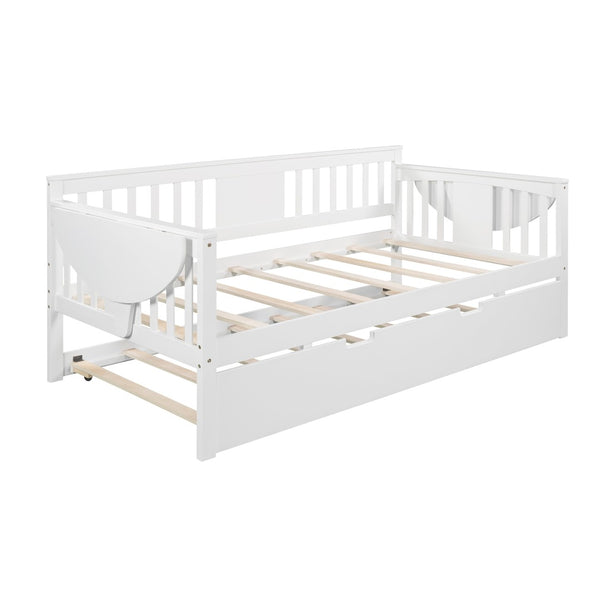 HomeRoots White Wood Twin Day Bed with Trundle - Stylish Multi-Functional Sofa & Bed for Small Spaces 602070